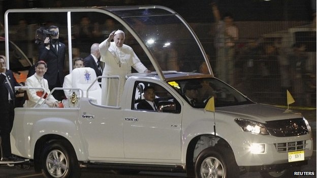Pope Francis arriving in Manila...